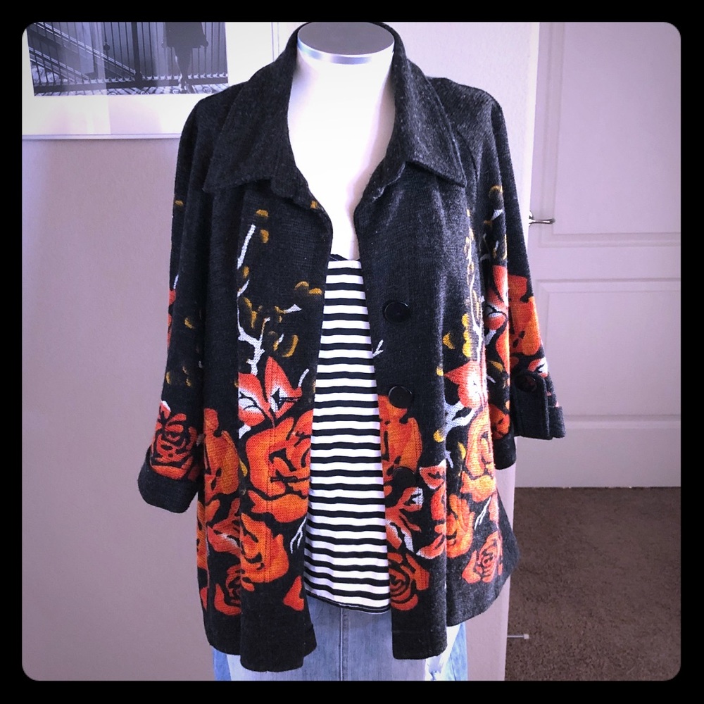 Dark gray floral sweater jacket